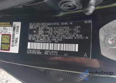 2008 Toyota Sequoia Sr5 5.7L V8 from USA, damaged, VIN 5TDBY64A78S018558